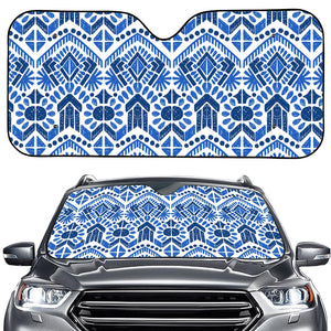 Blue And White Aztec Pattern Print Car Windshield Sun Shade