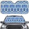 Blue And White Aztec Pattern Print Car Windshield Sun Shade