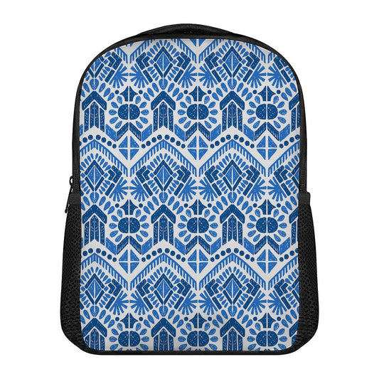 Blue And White Aztec Pattern Print Casual Backpack