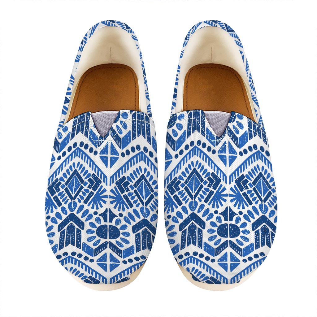 Blue And White Aztec Pattern Print Casual Shoes