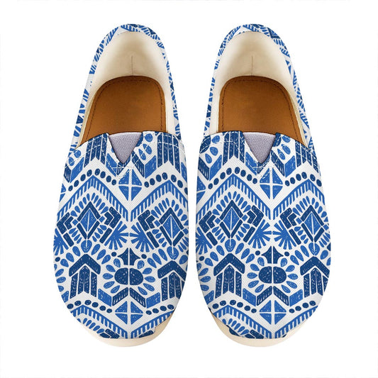 Blue And White Aztec Pattern Print Casual Shoes
