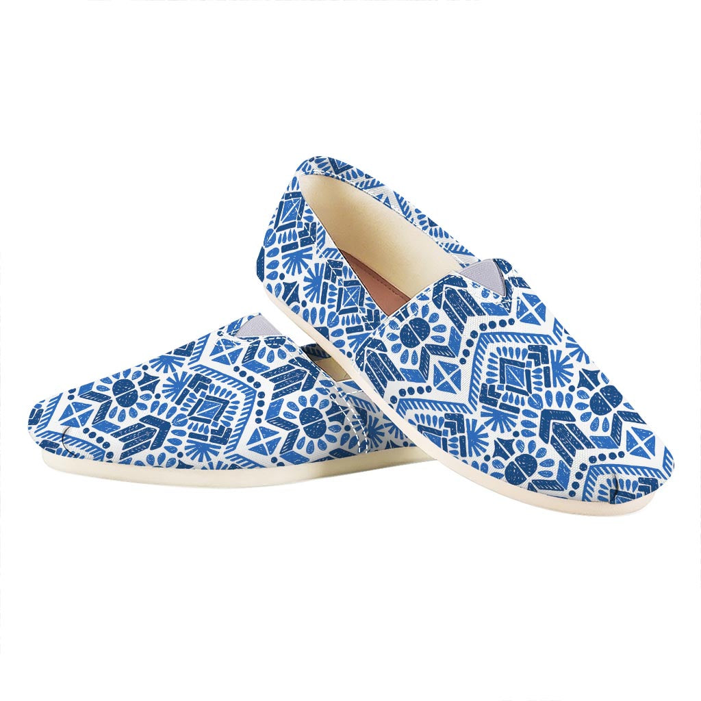 Blue And White Aztec Pattern Print Casual Shoes