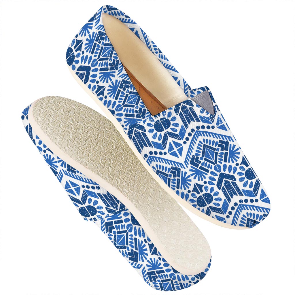 Blue And White Aztec Pattern Print Casual Shoes