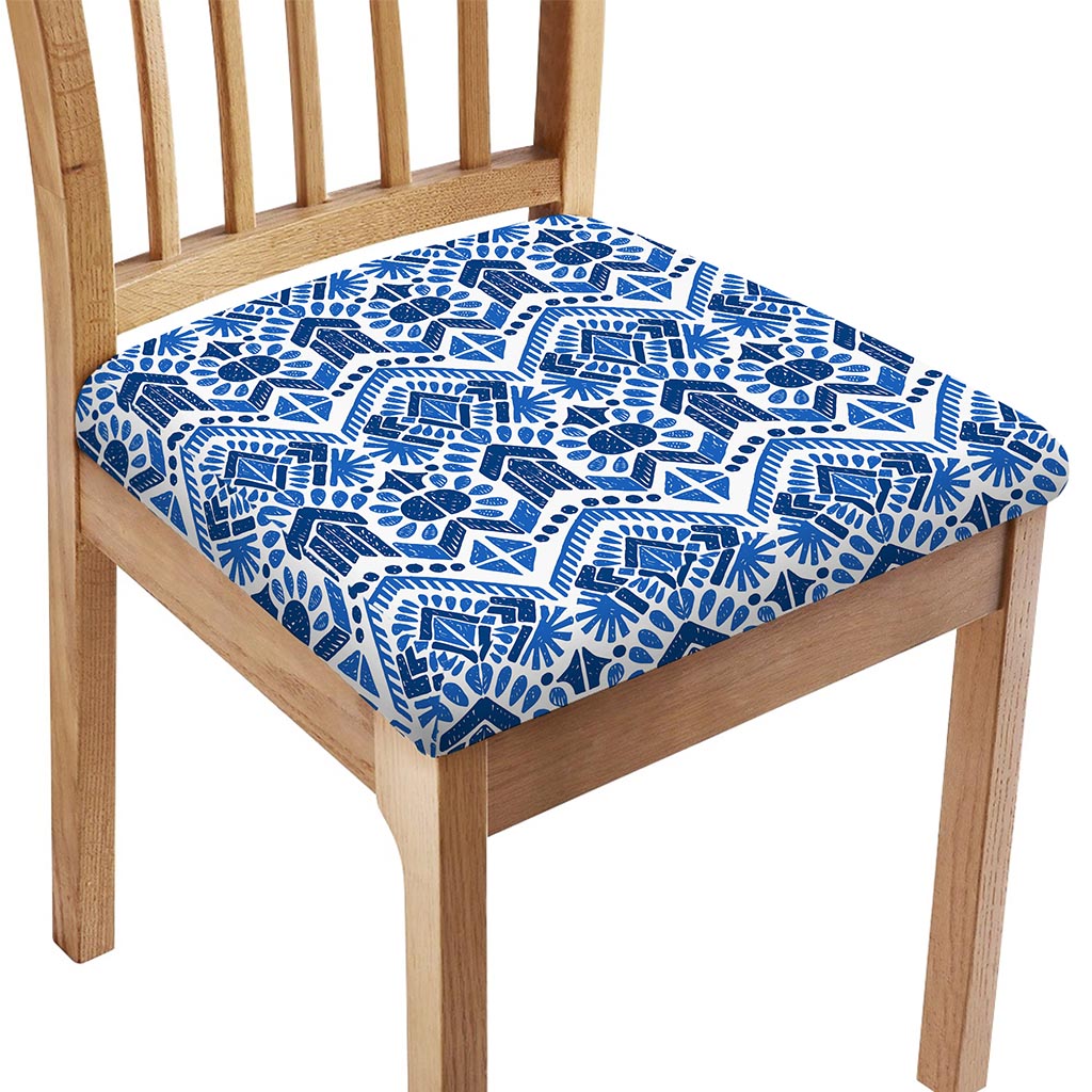 Blue And White Aztec Pattern Print Chair Cushion Cover