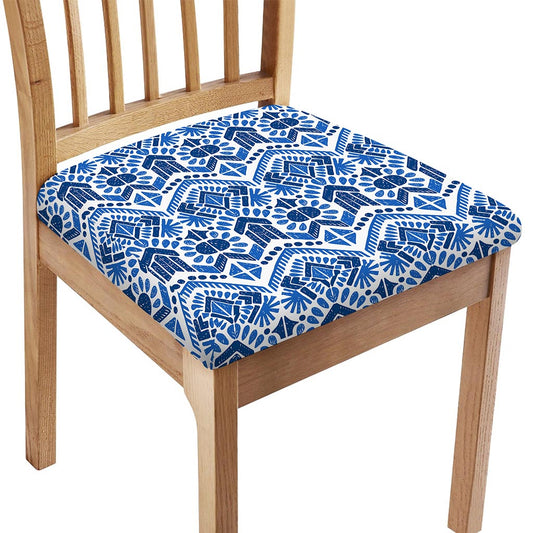 Blue And White Aztec Pattern Print Chair Cushion Cover