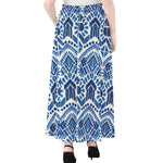 Blue And White Aztec Pattern Print Chiffon Maxi Skirt