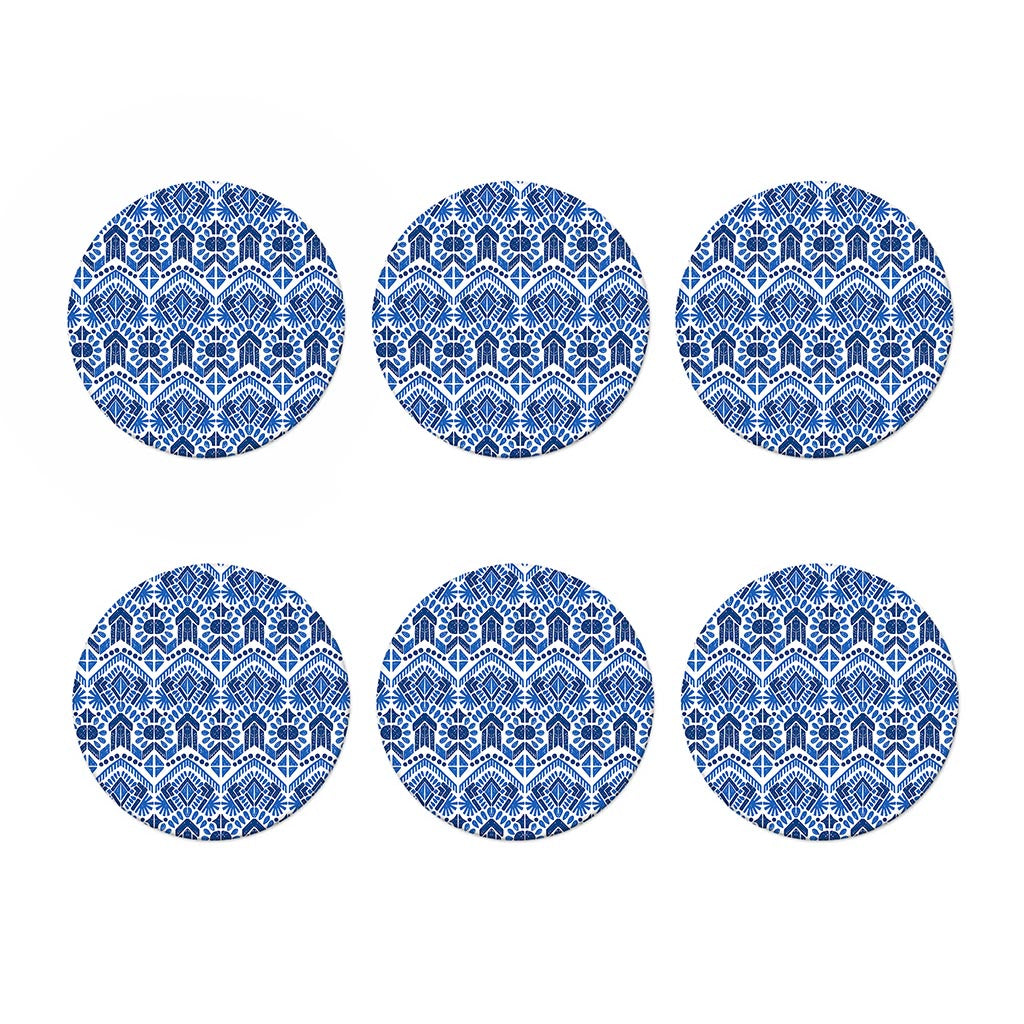 Blue And White Aztec Pattern Print Coaster Set
