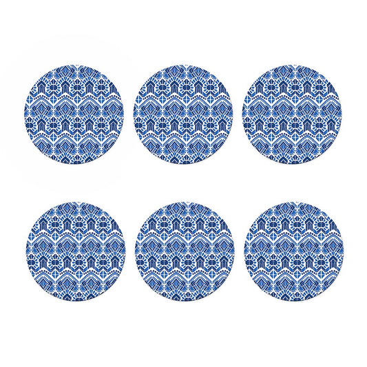 Blue And White Aztec Pattern Print Coaster Set