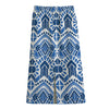 Blue And White Aztec Pattern Print Cotton Front Slit Maxi Skirt