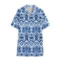 Blue And White Aztec Pattern Print Cotton Hawaiian Shirt