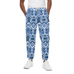 Blue And White Aztec Pattern Print Cotton Pants