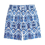 Blue And White Aztec Pattern Print Cotton Shorts