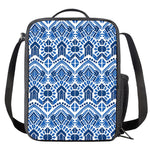Blue And White Aztec Pattern Print Crossbody Lunch Bag