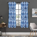 Blue And White Aztec Pattern Print Grommet Curtain Panels