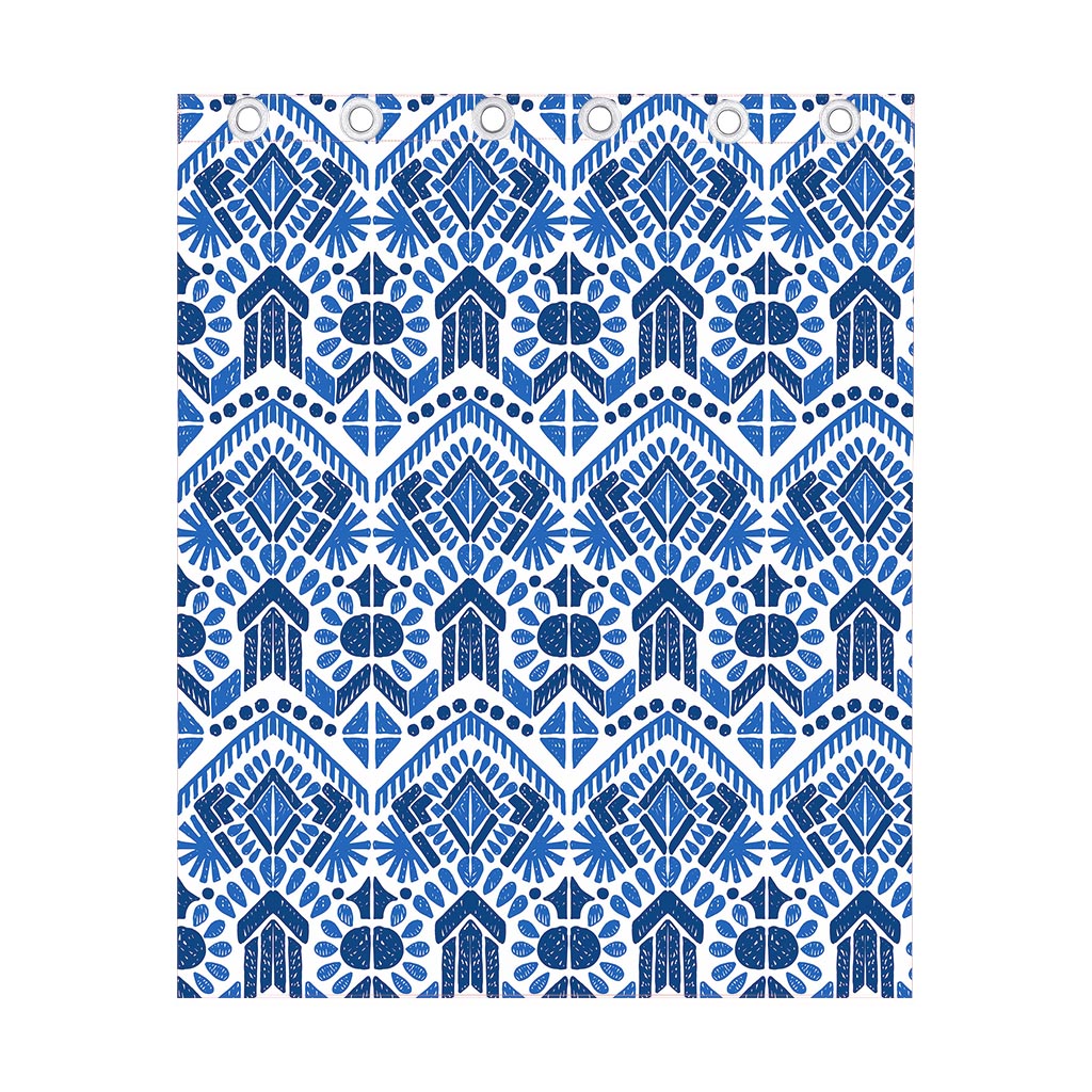 Blue And White Aztec Pattern Print Curtain