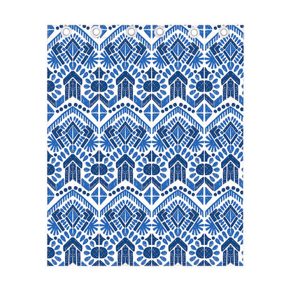 Blue And White Aztec Pattern Print Curtain