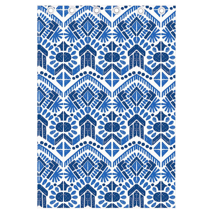 Blue And White Aztec Pattern Print Curtain