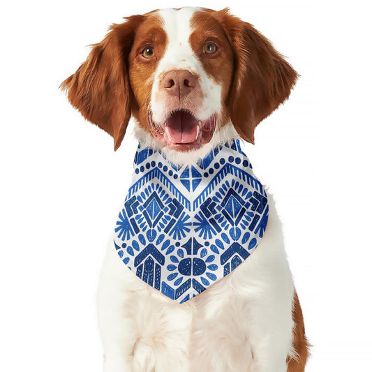 Blue And White Aztec Pattern Print Dog Bandana