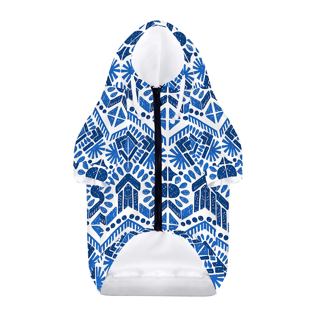 Blue And White Aztec Pattern Print Dog Zip Up Hoodie