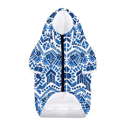 Blue And White Aztec Pattern Print Dog Zip Up Hoodie