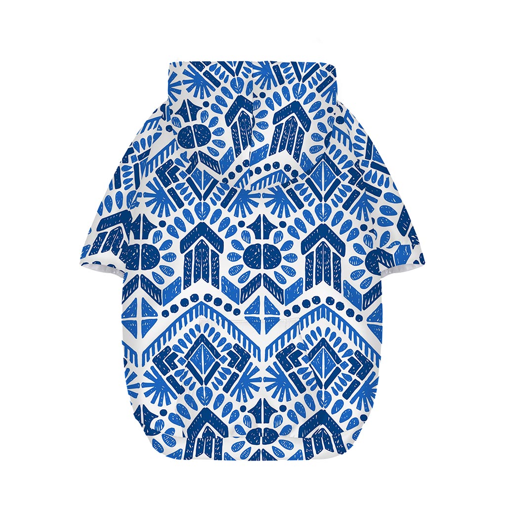 Blue And White Aztec Pattern Print Dog Zip Up Hoodie
