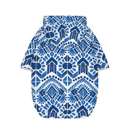 Blue And White Aztec Pattern Print Dog Zip Up Hoodie