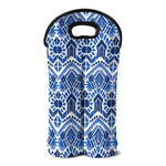 Blue And White Aztec Pattern Print Double Neoprene Wine Tote