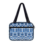 Blue And White Aztec Pattern Print Double Strap Bible Bag
