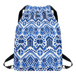 Blue And White Aztec Pattern Print Drawstring Backpack