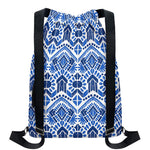Blue And White Aztec Pattern Print Drawstring Backpack