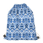 Blue And White Aztec Pattern Print Drawstring Bag