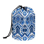 Blue And White Aztec Pattern Print Drawstring Makeup Bag