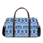 Blue And White Aztec Pattern Print Duffle Bag