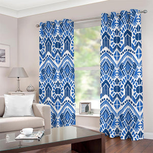 Blue And White Aztec Pattern Print Extra Wide Grommet Curtains