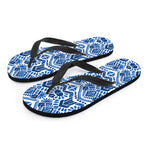 Blue And White Aztec Pattern Print Flip Flops