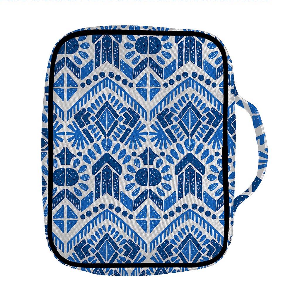 Blue And White Aztec Pattern Print Front Pocket Bible Bag