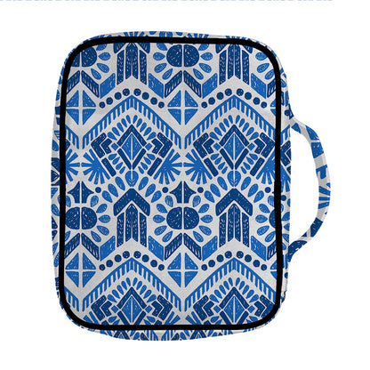 Blue And White Aztec Pattern Print Front Pocket Bible Bag