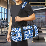 Blue And White Aztec Pattern Print Gym Bag