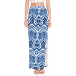 Blue And White Aztec Pattern Print High Slit Maxi Skirt