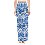 Blue And White Aztec Pattern Print High Slit Maxi Skirt