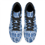 Blue And White Aztec Pattern Print High Top Leather Sneakers