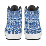 Blue And White Aztec Pattern Print High Top Leather Sneakers