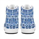 Blue And White Aztec Pattern Print High Top Leather Sneakers