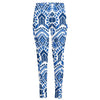 Blue And White Aztec Pattern Print High-Waisted Pocket Leggings