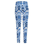 Blue And White Aztec Pattern Print High-Waisted Pocket Leggings