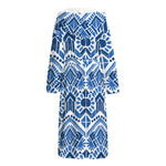 Blue And White Aztec Pattern Print Hooded Bathrobe