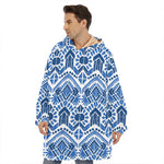 Blue And White Aztec Pattern Print Hoodie Blanket