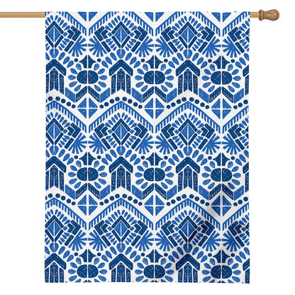 Blue And White Aztec Pattern Print House Flag