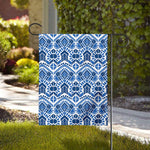 Blue And White Aztec Pattern Print House Flag