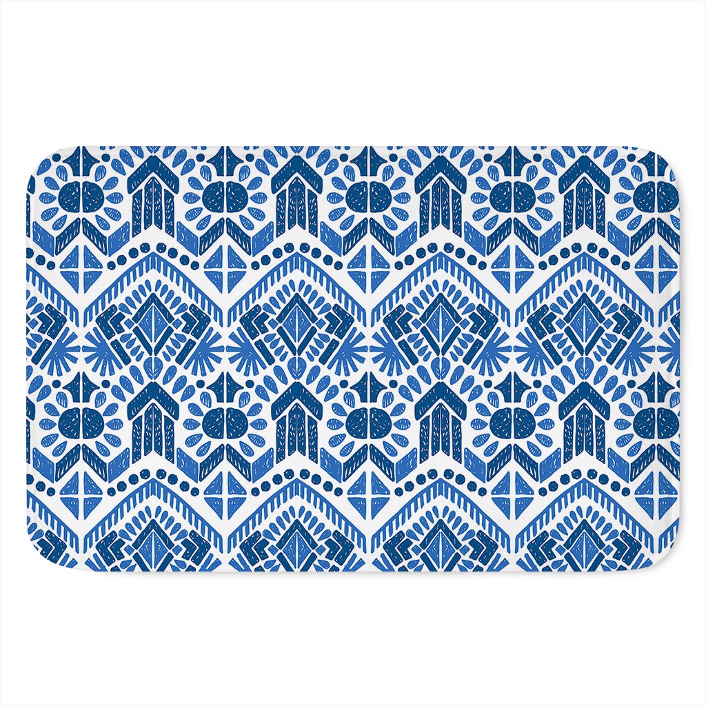 Blue And White Aztec Pattern Print Indoor Door Mat
